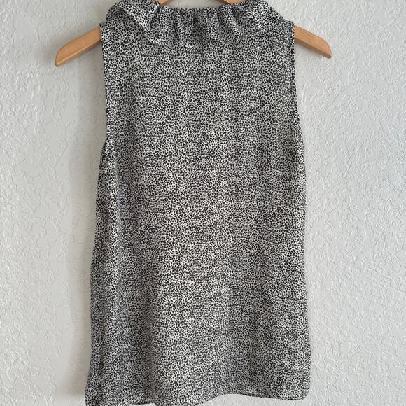 Banana Republic Black White Animal Print Top Summer Sleeveless Ruffle Side Zip - Picture 4 of 5
